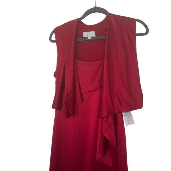 Badgley Mischka Dress Crimson Red Maxi Silk Formal High Low Prom Size 2 - Picture 3 of 16